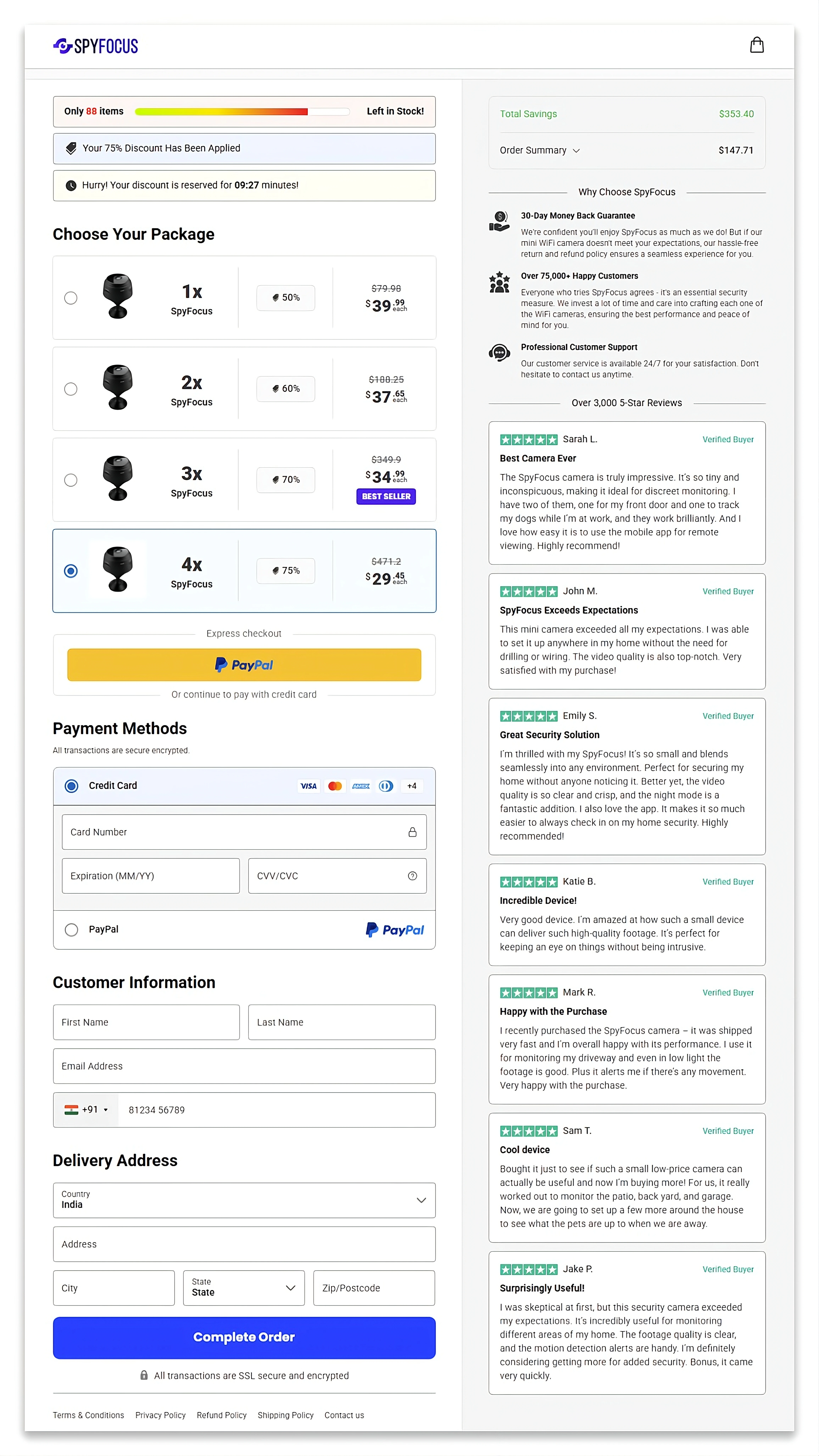 SpyFocus checkout page.